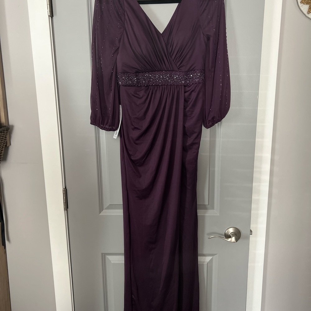 Azazie Purple Ruched Maxi Gown V-Neck Dolman Sleeves
